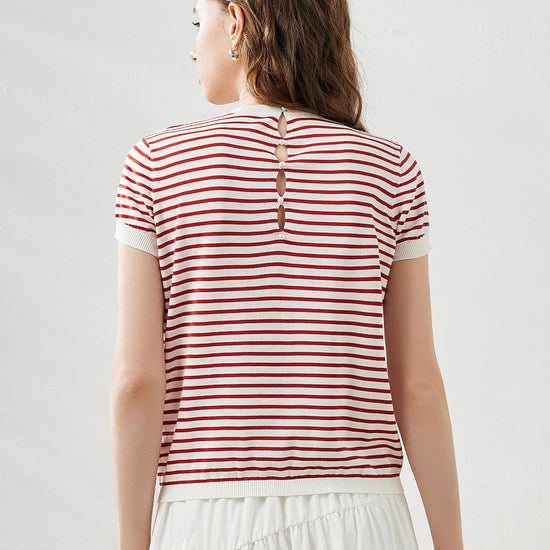 COMOBOCA Women's Striped Button Back T-Shirt