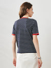 COMOBOCA Women's Striped Ribbed Contrast Trim T-Shirt