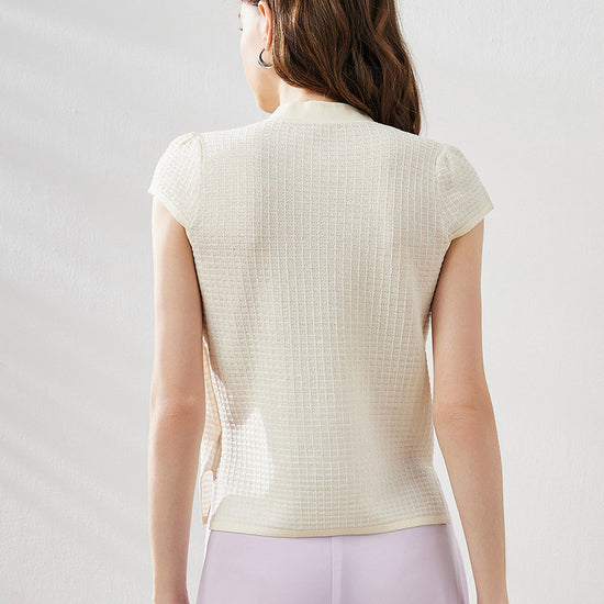 COMOBOCA Women's Textured Pearl Accents Blouse