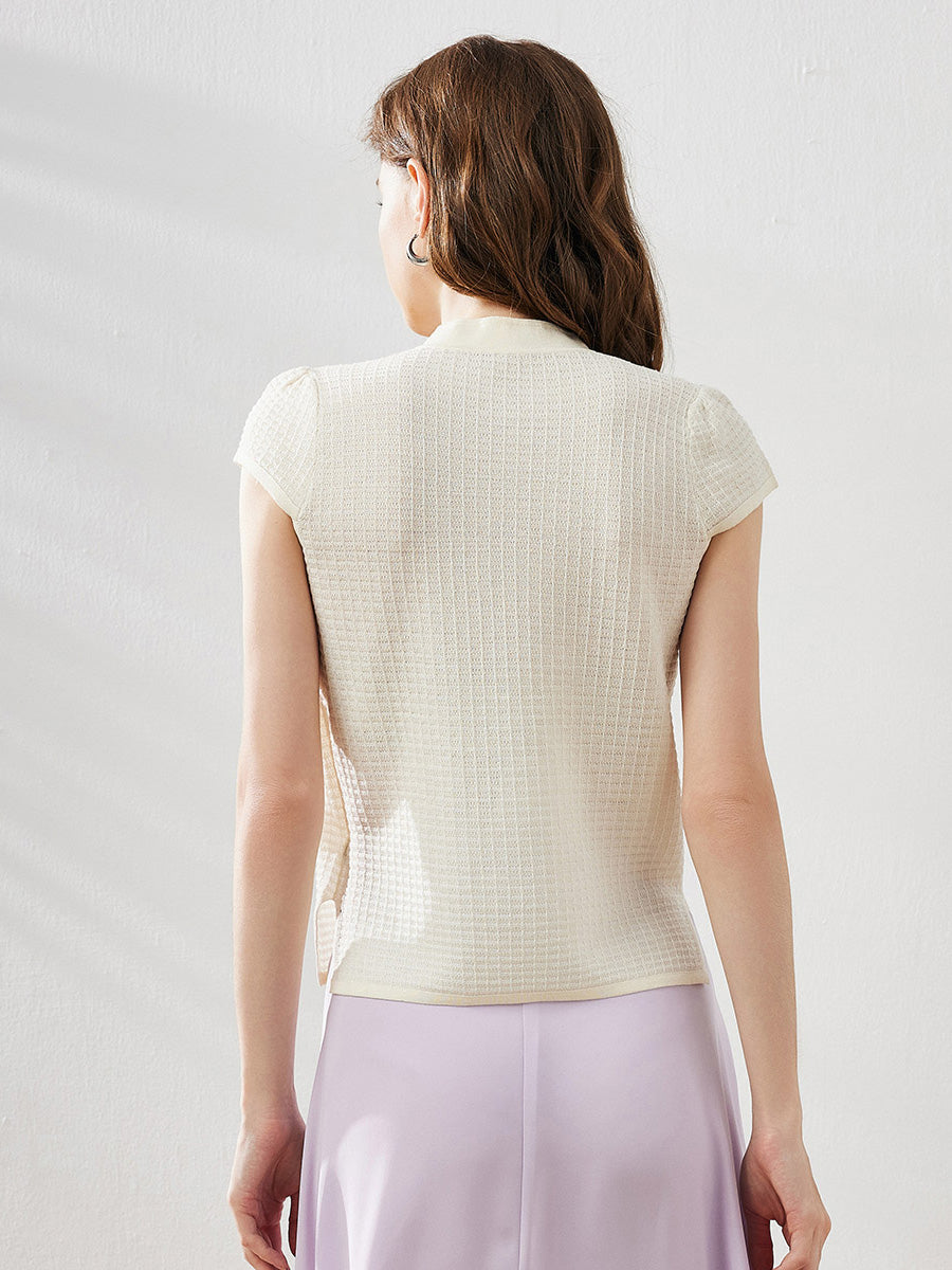 COMOBOCA Women's Textured Pearl Accents Blouse