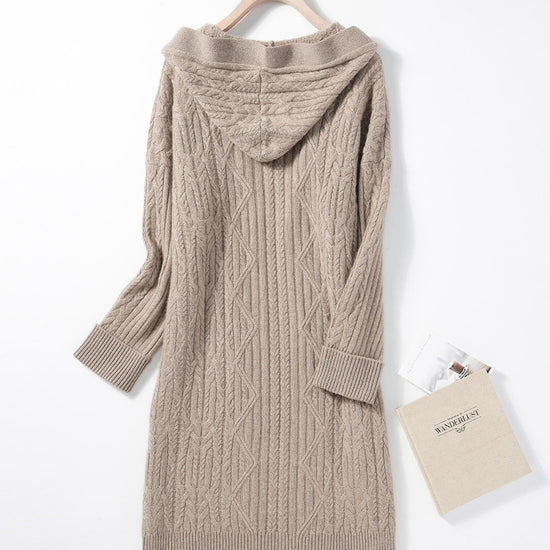 COMOBOCA 100% Cashmere Women's Loose Hooded Knit Coat