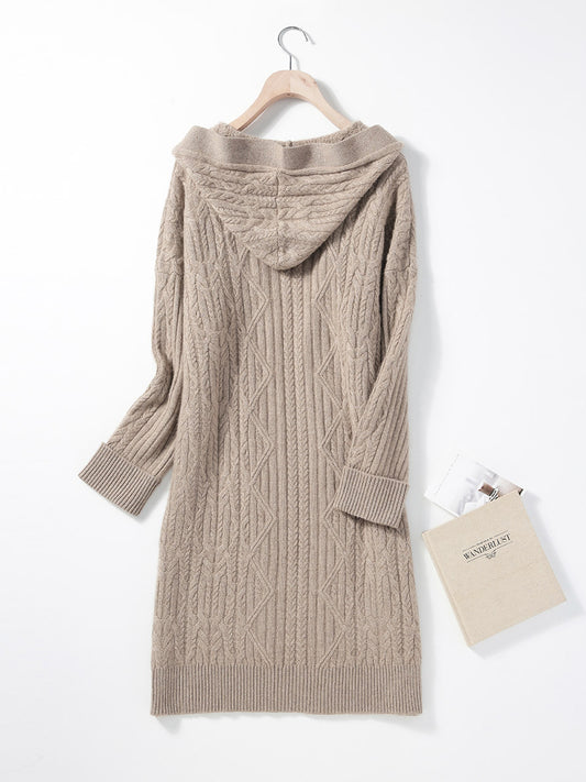 COMOBOCA 100% Cashmere Women's Loose Hooded Knit Coat