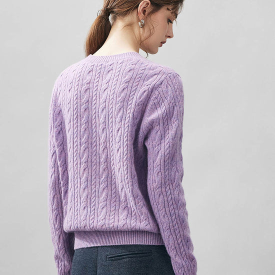 COMOBOCA 100% Cashmere Women's Cable Round Neck Knit Sweater