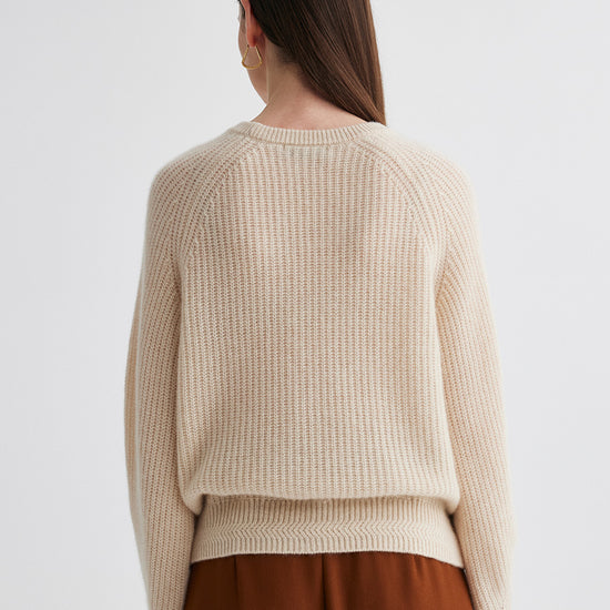 COMOBOCA 100% Cashmere Women's Ribbed Round Neck Sweater