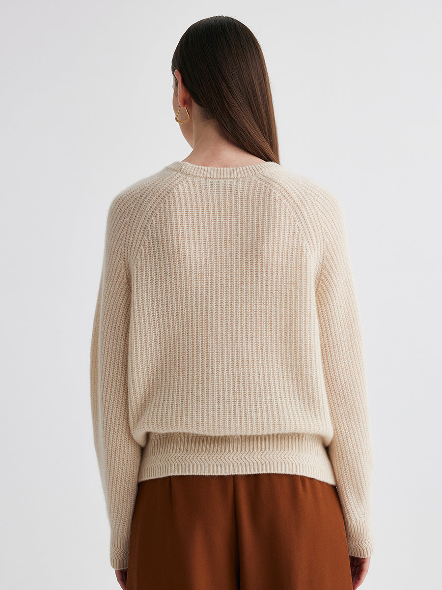 COMOBOCA 100% Cashmere Women's Ribbed Round Neck Sweater