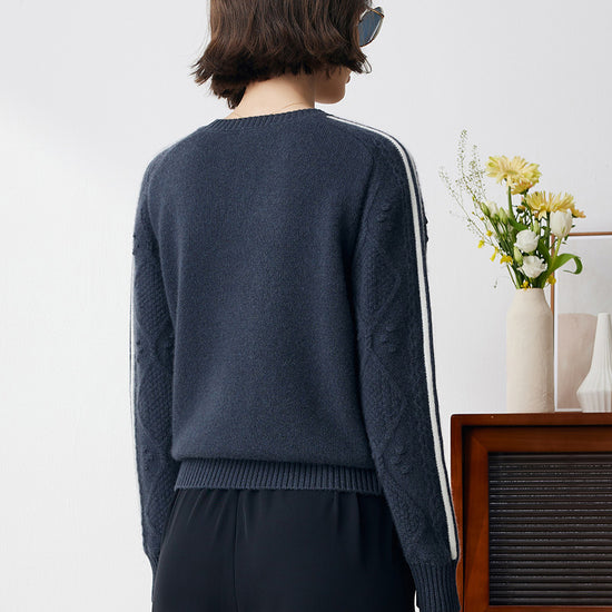 COMOBOCA 100% Cashmere Women's Crew Neck Intarsia Knit Sweater