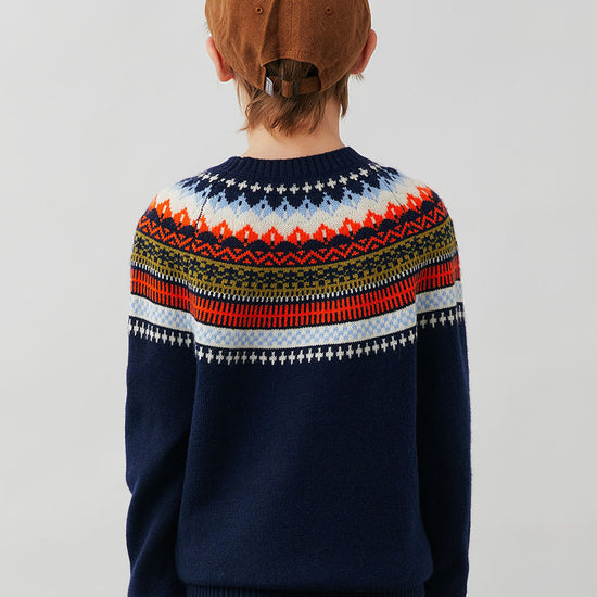 COMOBOCA 100% Wool Kids' Fair Isle Round Neck Sweater