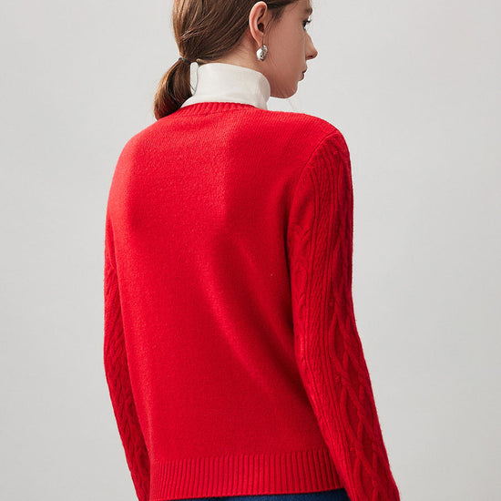 COMOBOCA 100% Cashmere Women's Cable Round Neck Knit Sweater