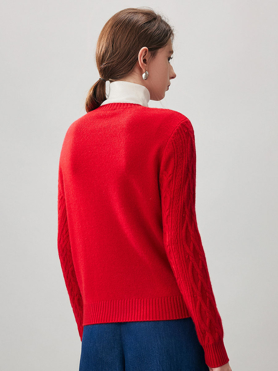 COMOBOCA 100% Cashmere Women's Cable Round Neck Knit Sweater