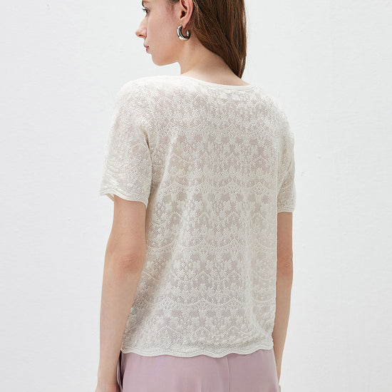 COMOBOCA Women's Sheer Floral Lace Knit T-Shirt