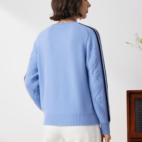 COMOBOCA 100% Cashmere Women's Crew Neck Intarsia Knit Sweater