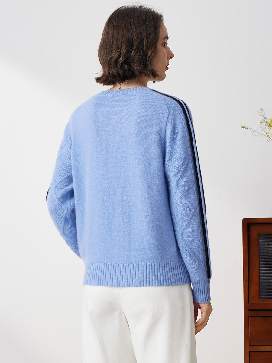COMOBOCA 100% Cashmere Women's Crew Neck Intarsia Knit Sweater