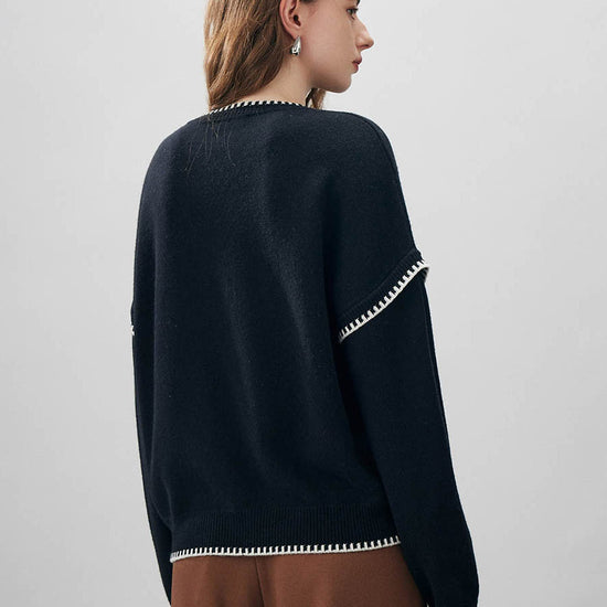 COMOBOCA 100% Wool Women's Contrast Trim Knit Sweater