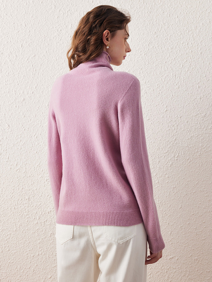 COMOBOCA 100% Wool Women's Ribbed Turtleneck Sweater