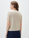 COMOBOCA Women's Scalloped Lace Trim Knit T-Shirt