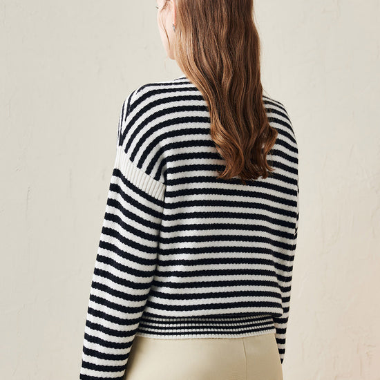 COMOBOCA 100% Wool Women's Striped Knit Pullover Sweater