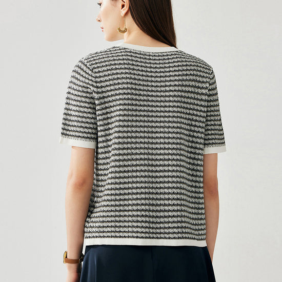 COMOBOCA Women's Elegant Striped Knit T-Shirt