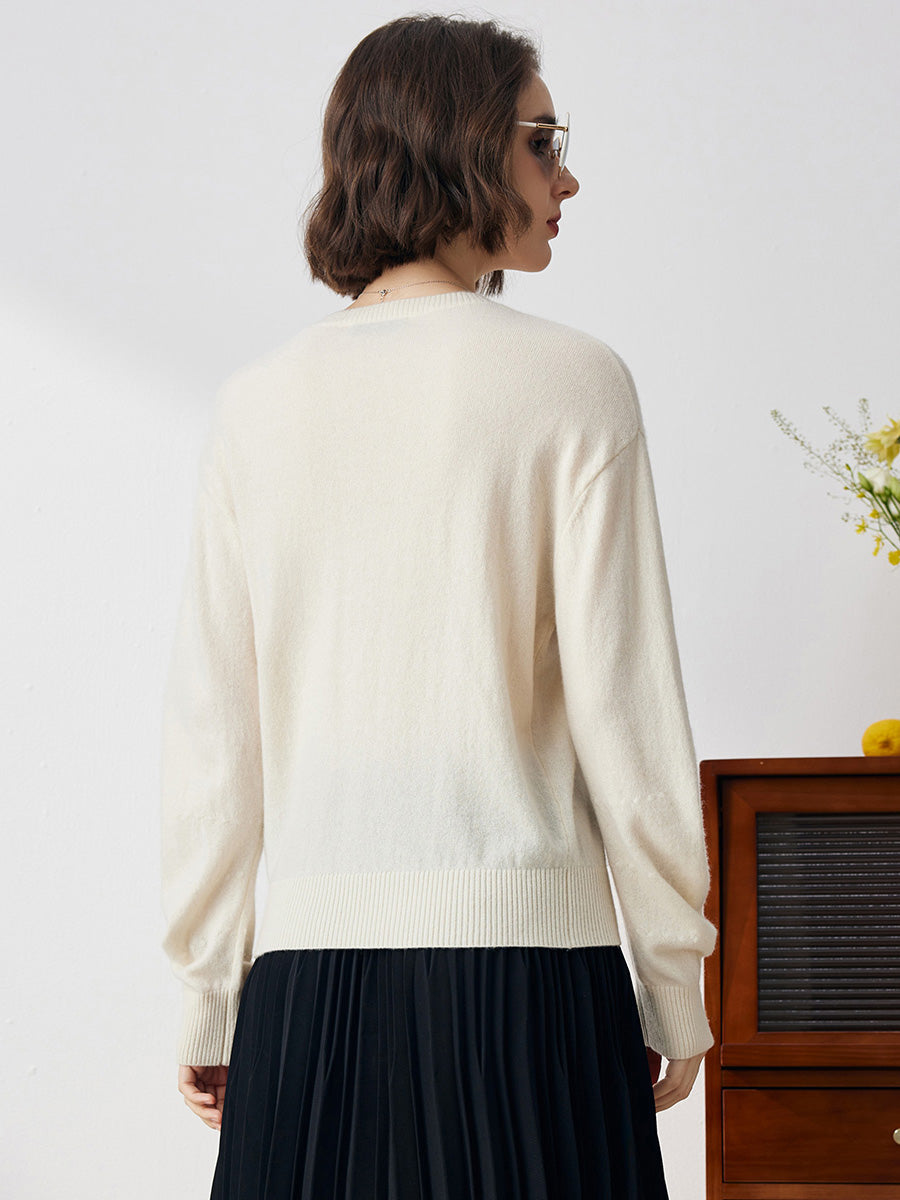 COMOBOCA 100% Cashmere Women's Floral Knit Sweater