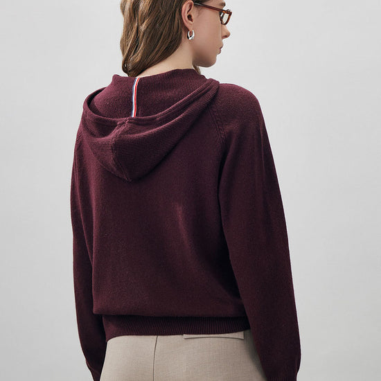 COMOBOCA 100% Wool Women's Ribbed Hem Adjustable Hoodie