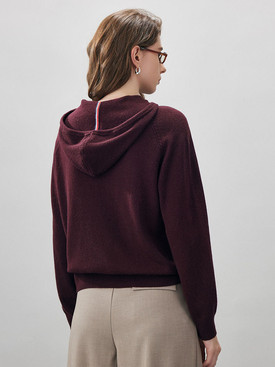 COMOBOCA 100% Wool Women's Ribbed Hem Adjustable Hoodie