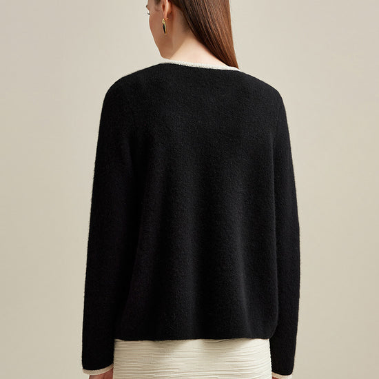 COMOBOCA 100% Cashmere Women's Two-Tone Buttoned Cardigan