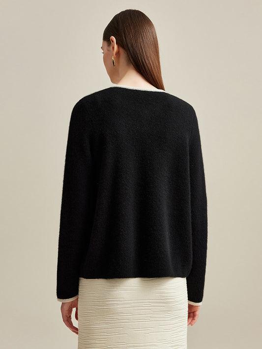 COMOBOCA 100% Cashmere Women's Two-Tone Buttoned Cardigan