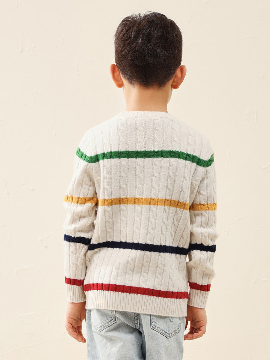 COMOBOCA 100% Wool Kids' Colorful Striped Knit Sweater