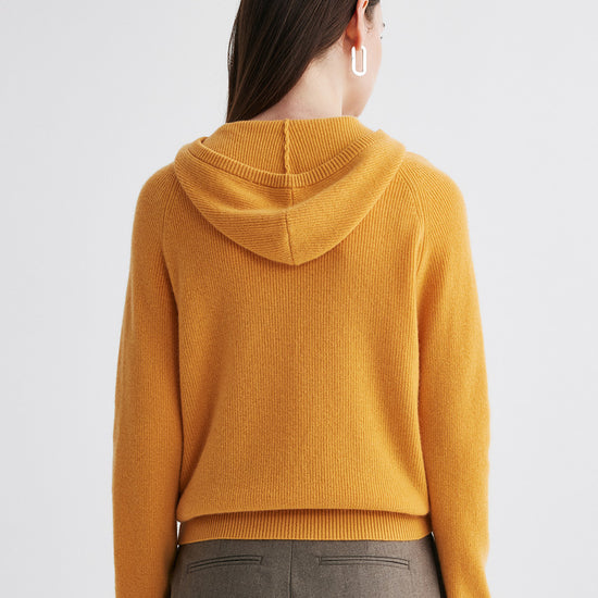 COMOBOCA 100% Cashmere Women's Ribbed Half Zip Knit Hoodie