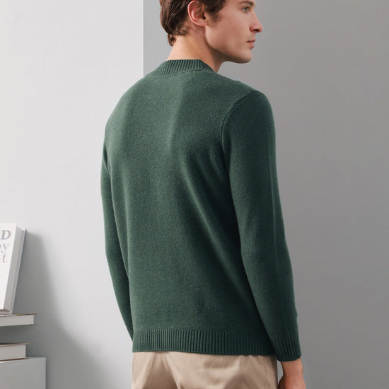 COMOBOCA 100% Cashmere Men's Ribbed Mock Neck Sweater