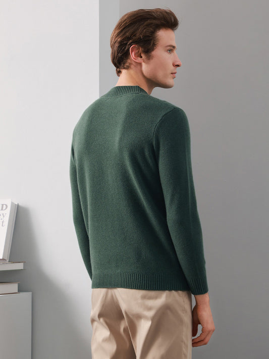 COMOBOCA 100% Cashmere Men's Ribbed Mock Neck Sweater