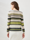 COMOBOCA Women's Striped Ribbed Round Neck Sweater
