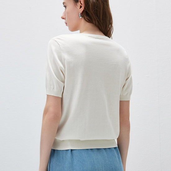 COMOBOCA Women's Geometric Color Block Fine Knit T-Shirt