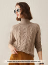 COMOBOCA 100% Cashmere Women's Turtleneck Cable Knit Sweater