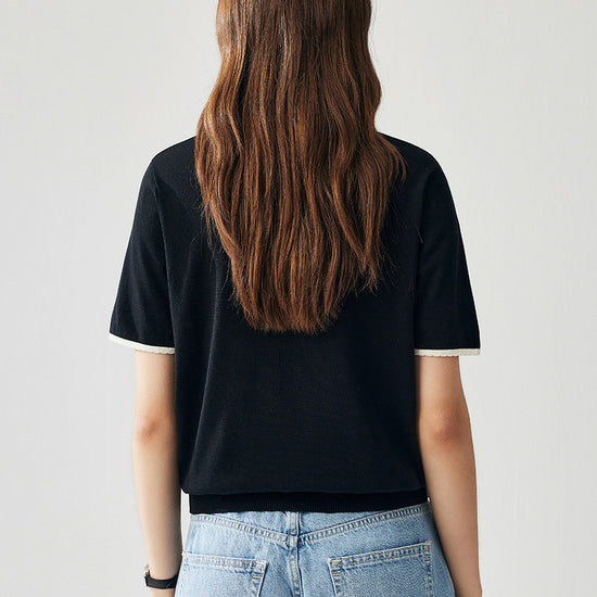 COMOBOCA Women's Contrast Trim Knit T-Shirt