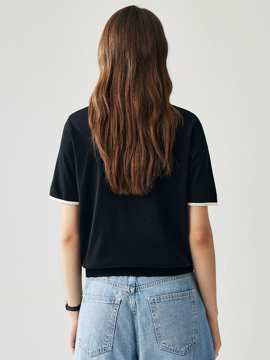 COMOBOCA Women's Contrast Trim Knit T-Shirt