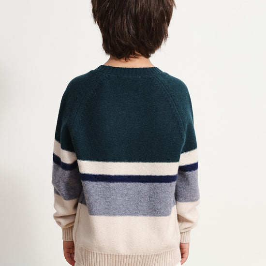 COMOBOCA 100% Wool Kids' Round Neck Striped Sweater