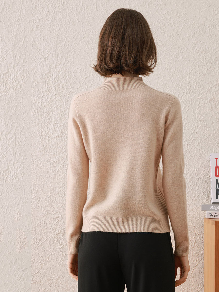 COMOBOCA 100% Wool Women's All-Match Mock Neck Sweater