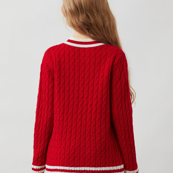 COMOBOCA 100% Wool Kids' Cable Knit Round Neck Sweater