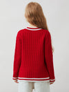 COMOBOCA 100% Wool Kids' Cable Knit Round Neck Sweater