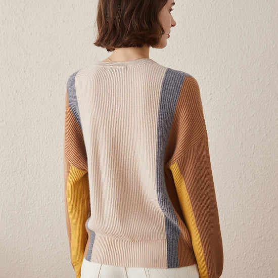 COMOBOCA 100% Cashmere Women's Crew Neck Fish Scale Inlay Sweater