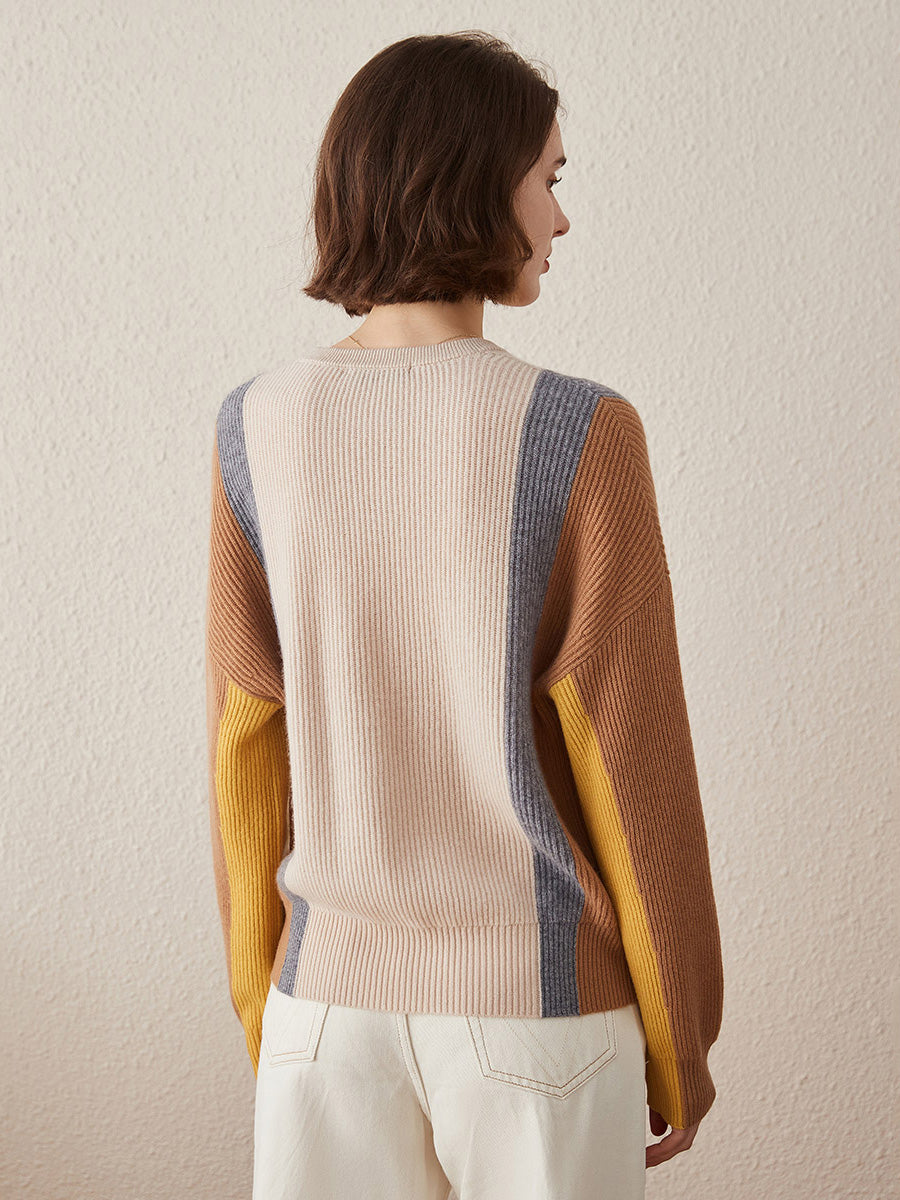 COMOBOCA 100% Cashmere Women's Crew Neck Fish Scale Inlay Sweater