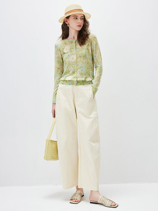 COMOBOCA Women's Watercolor Floral Print Knit Cardigan