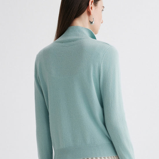 COMOBOCA 100% Cashmere Women's Turtleneck Button Front Knit Cardigan