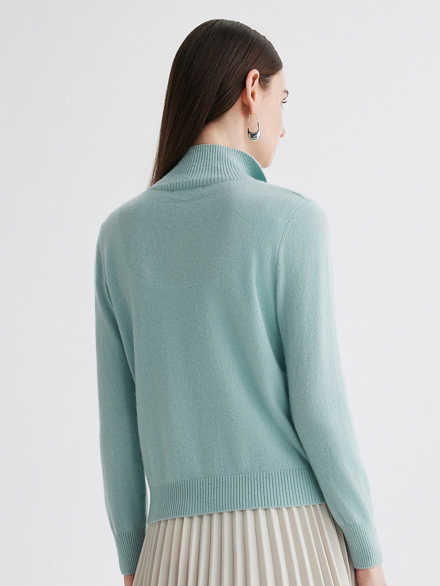 COMOBOCA 100% Cashmere Women's Turtleneck Button Front Knit Cardigan