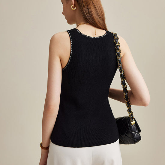 COMOBOCA 100% Wool Women's Sleek Ribbed Knit Tank Top
