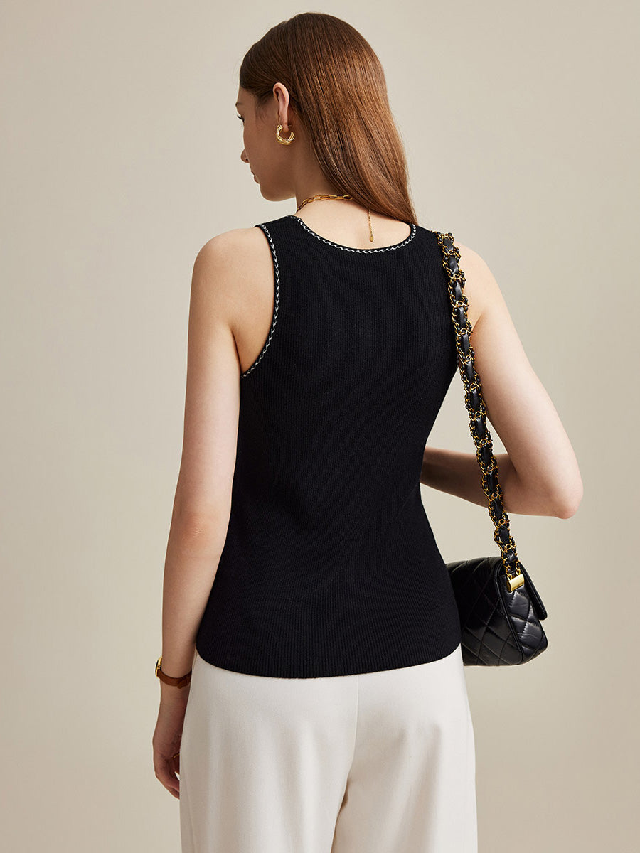 COMOBOCA 100% Wool Women's Sleek Ribbed Knit Tank Top