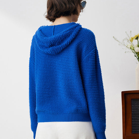 COMOBOCA 100% Cashmere Women's Textured Knit Pocket Hoodie