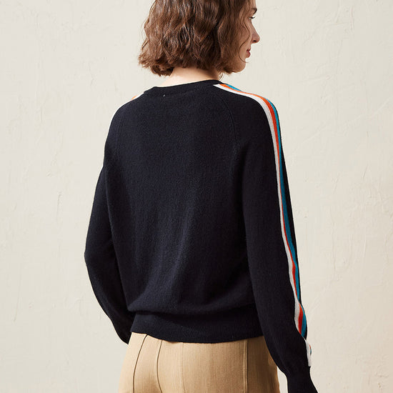 COMOBOCA 100% Cashmere Women's Colorful Side Stripes Knit Sweater
