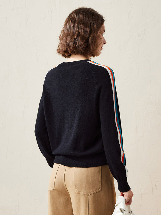 COMOBOCA 100% Cashmere Women's Colorful Side Stripes Knit Sweater