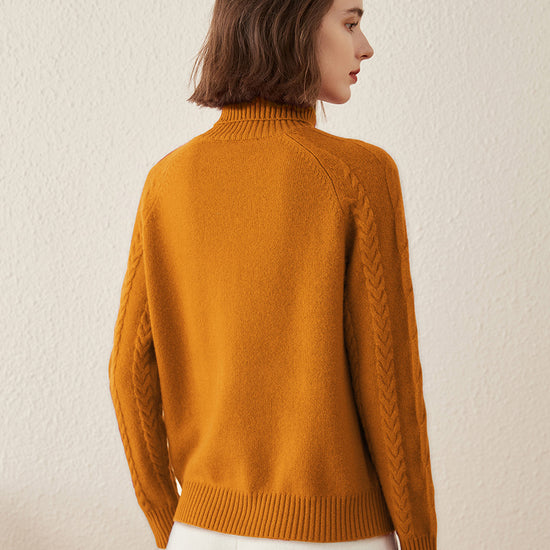 COMOBOCA 100% Cashmere Women's Turtleneck Cable Knit Sweater